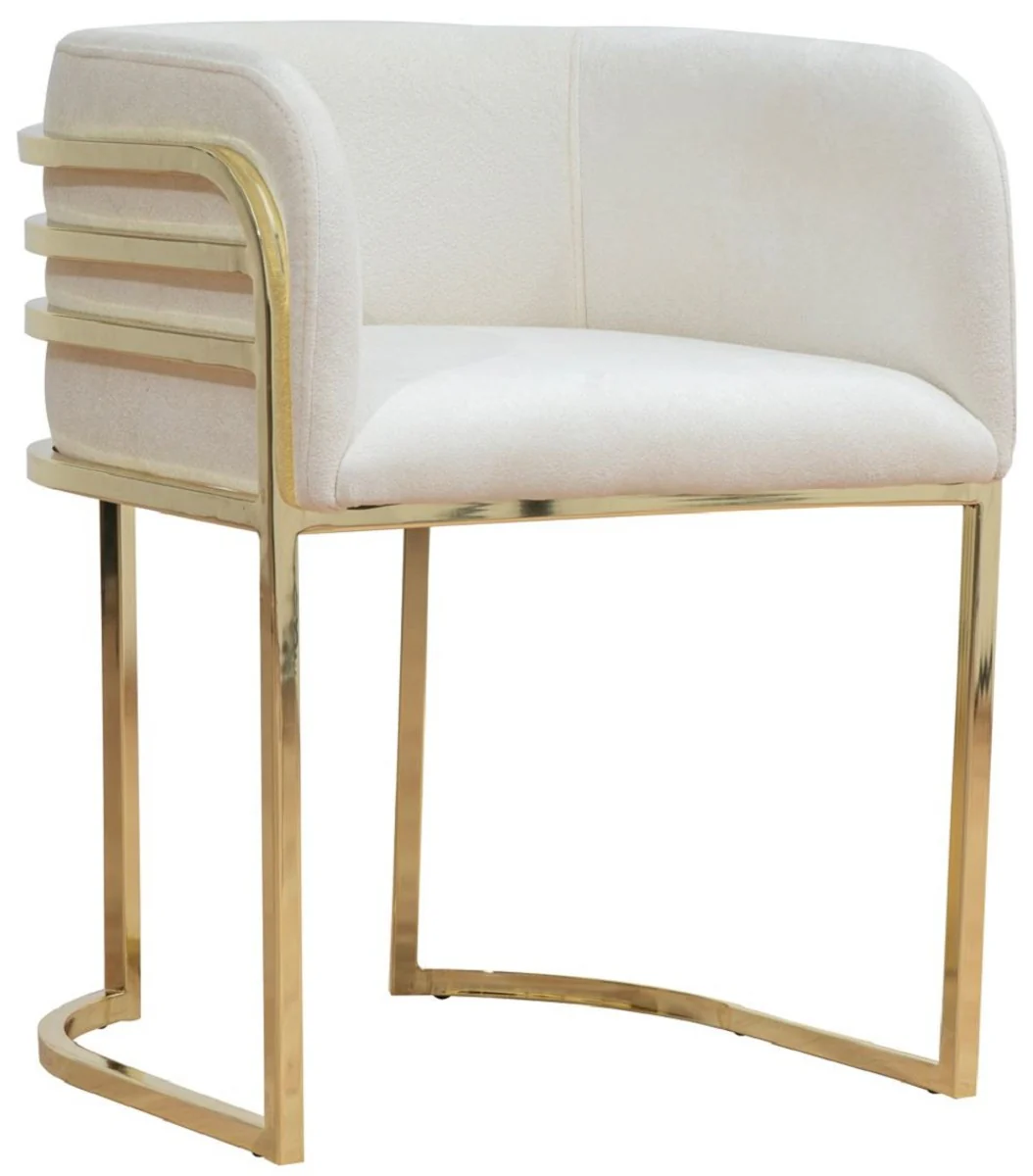 Luxus Esszimmer Stuhl mit Armlehnen Creme / Gold H. 74 cm