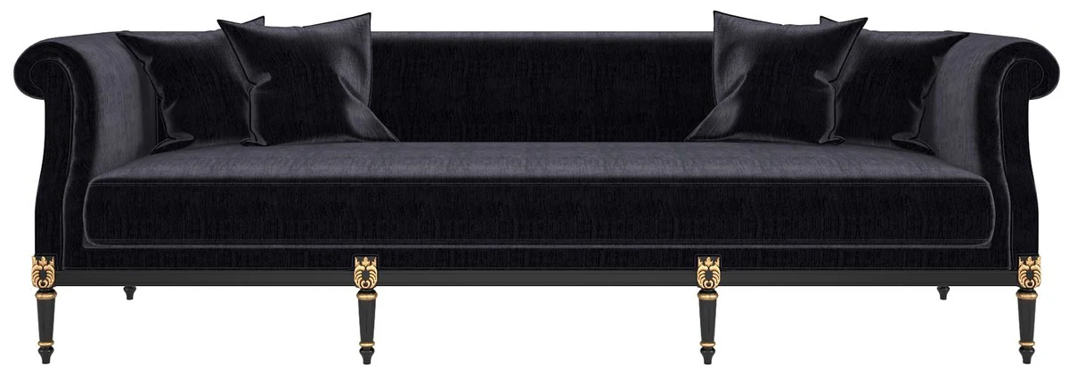Luxus Barock Wohnzimmer Sofa Schwarz / Antik Gold 250 x 95 x H. 83 cm - Edle Wohnzimmer Möbel im Barockstil