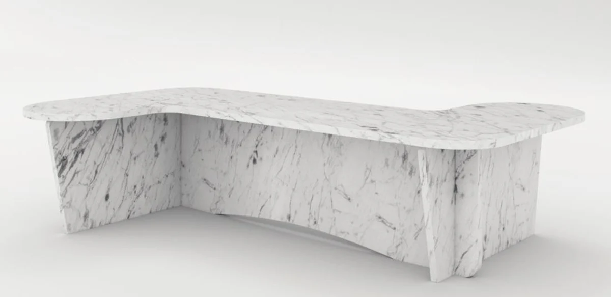 Luxus Marmor Couchtisch Weiß 140 x 70 x H. 35 cm - Rechteckiger Wohnzimmertisch aus hochwertigem spanischen Carrara Marmor - Luxus Möbel