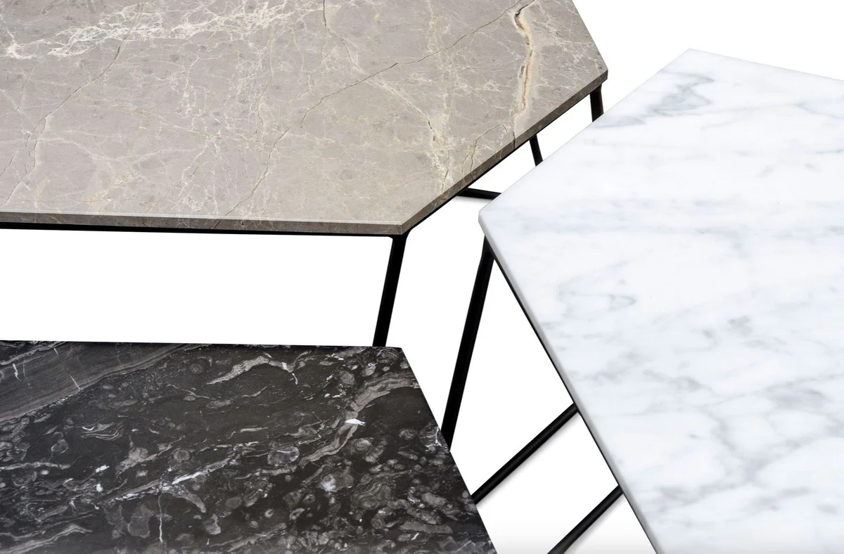 Designer Couchtisch Set Weiß / Grau / Schwarz - Luxus Wohnzimmermöbel