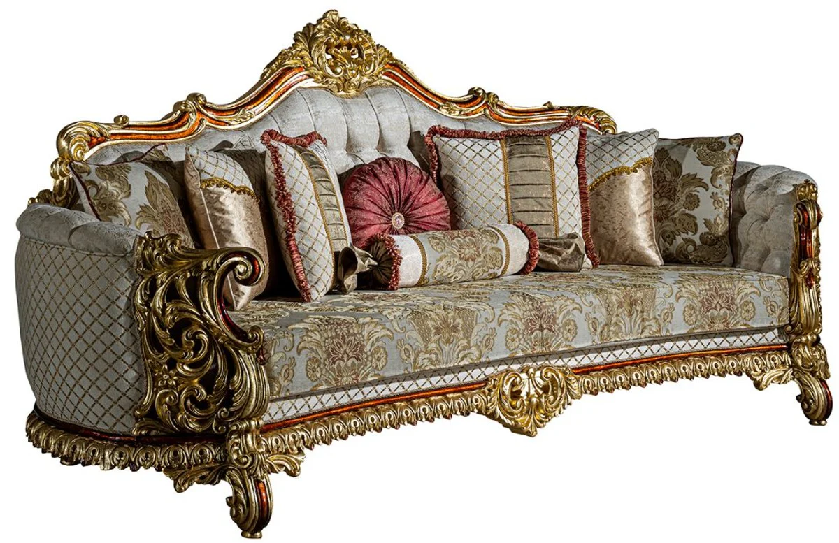 Luxus Barock Wohnzimmer Set Grau / Rot / Gold - 2 Sofas & 2 Sessel & 1 Couchtisch - Wohnzimmer Möbel im Barockstil - Edel & Prunkvoll