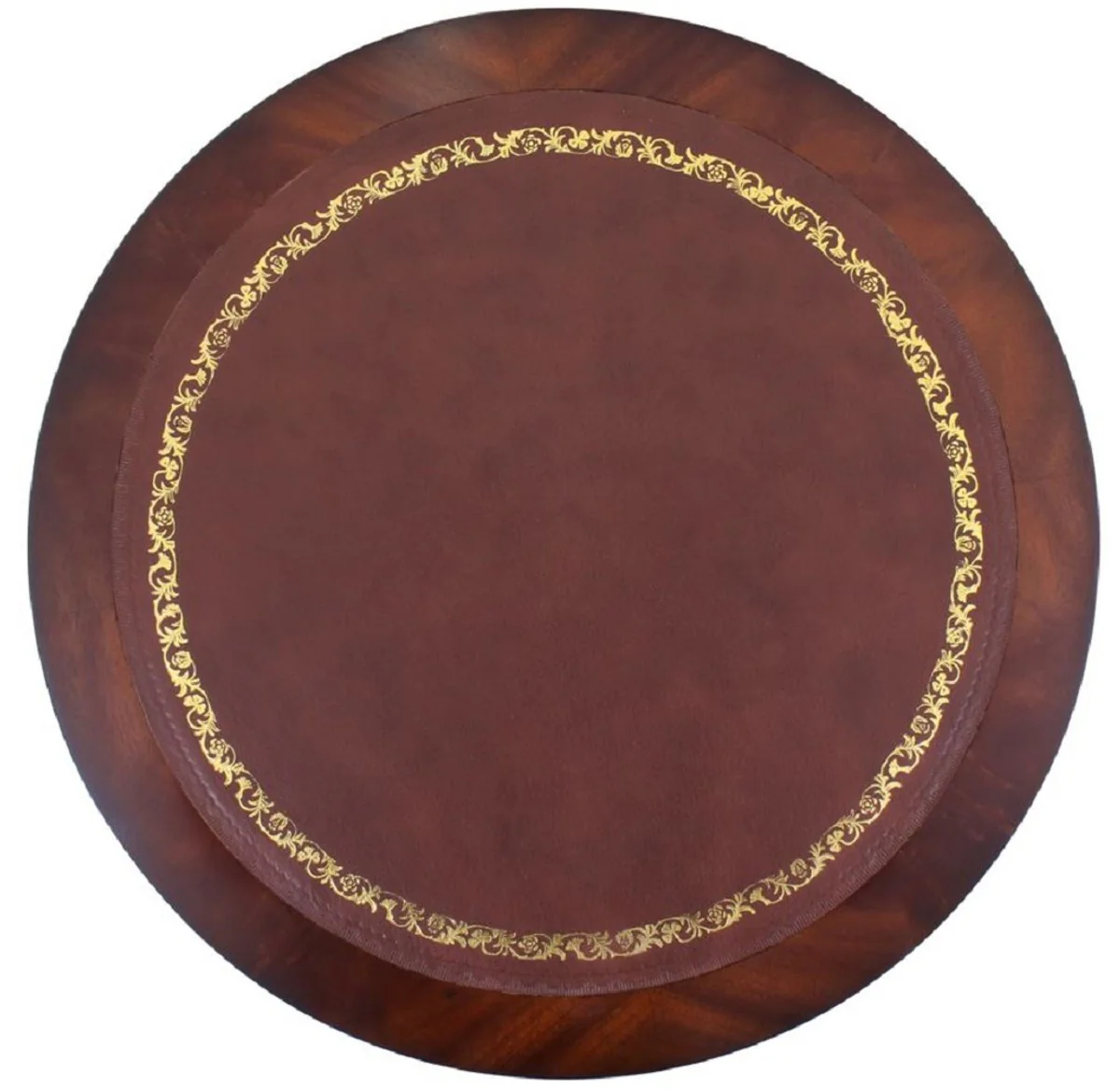 Luxus Barock Beistelltisch Dunkelbraun / Messingfarben / Braun / Gold Ø 51 x H. 59 cm - Runder Mahagoni Tisch mit Schubladen und edlem Echtleder - Barock Mahagoni Möbel