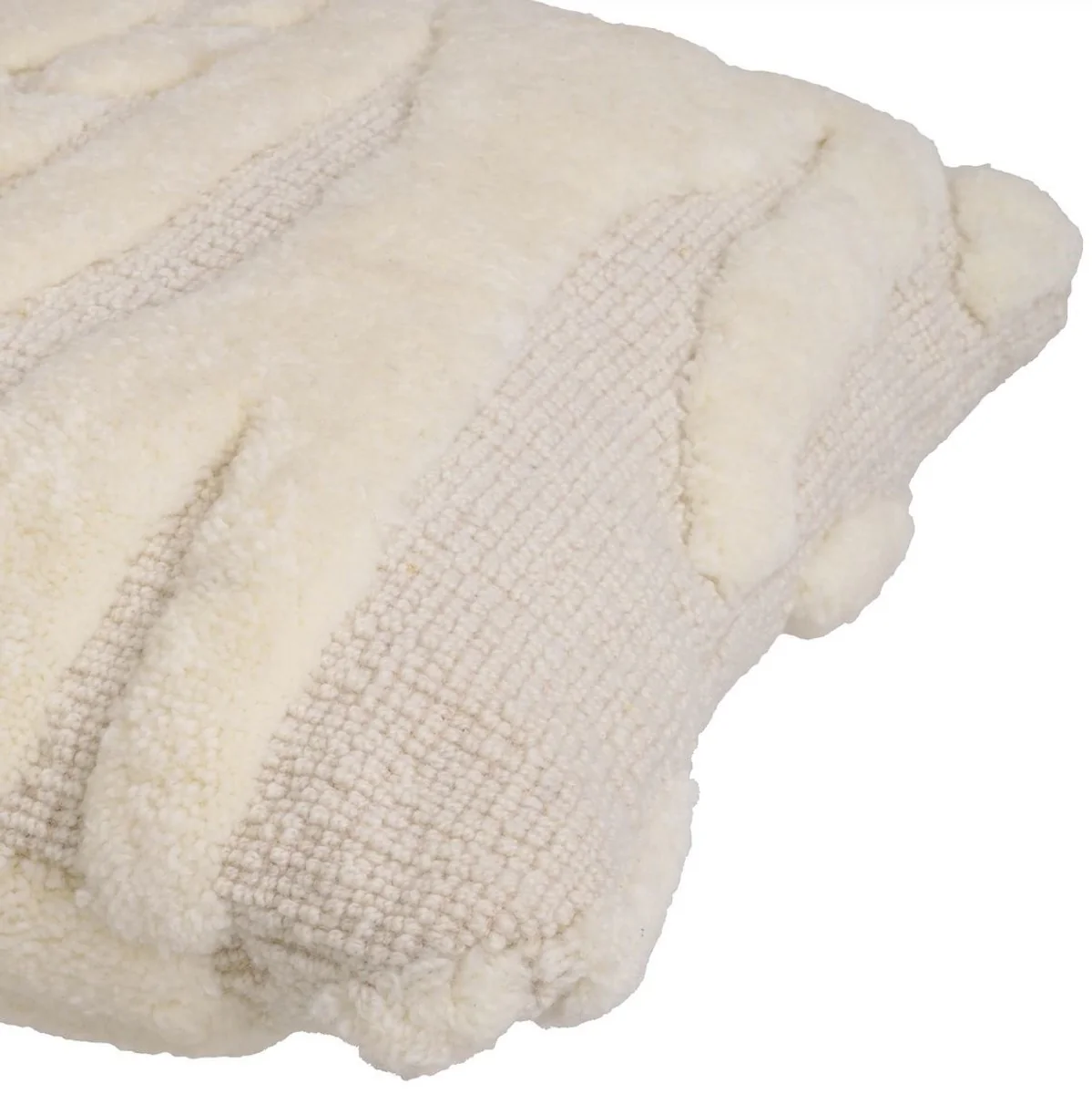 Luxus Kissen Elfenbein 60 x 60 cm - Handgewebtes Deko Woll Kissen - Quadratisches Zierkissen - Wohnzimmer Dekoration - Luxus Deko Accessoires