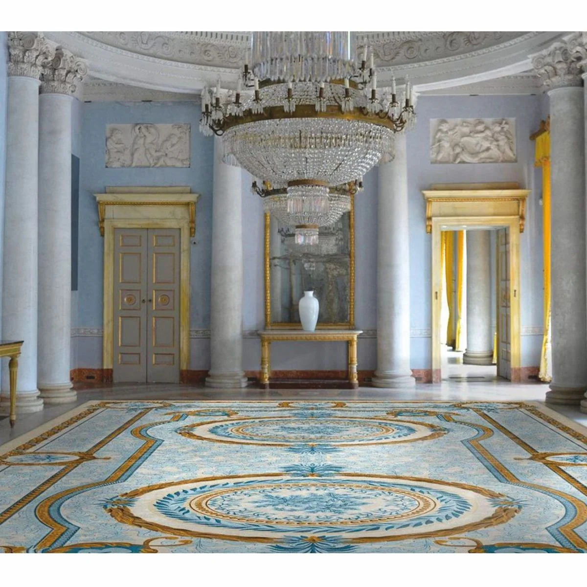 Luxus Barock Hotel Teppich Blau / Braun / Creme - Verschiedene Größen