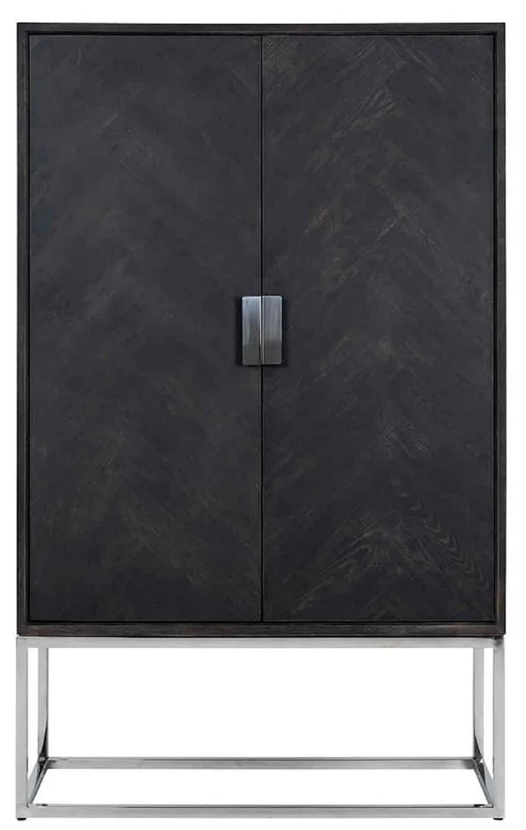 Luxus Barschrank Schwarz / Silber 108 x 45 x H. 175 cm - Massivholz Schrank mit 2 Türen - Wohnzimmer Möbel - Bar Möbel - Hotel Möbel - Luxus Kollektion