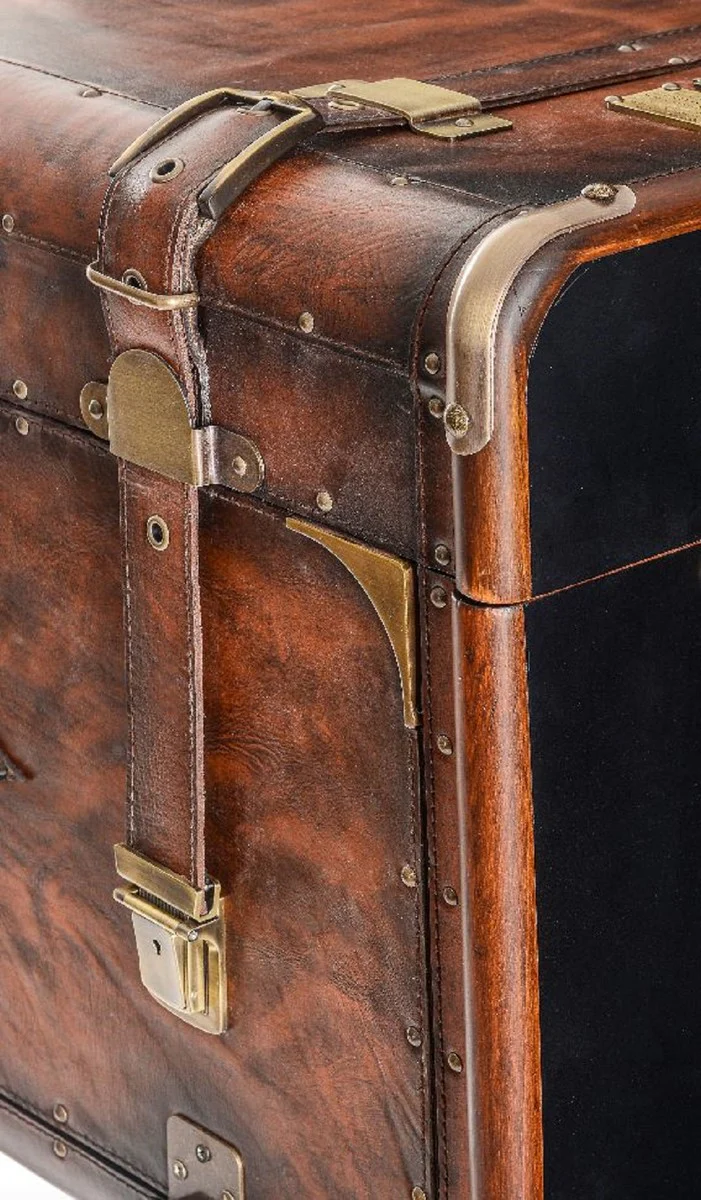 Luxus Leder Minibar in Koffer Optik Braun / Schwarz / Messing 45,5 x 45,5 x H. 73 cm - Echtleder Minibar - Bar Möbel - Echtleder Möbel - Luxus Möbel in Koffer Optik