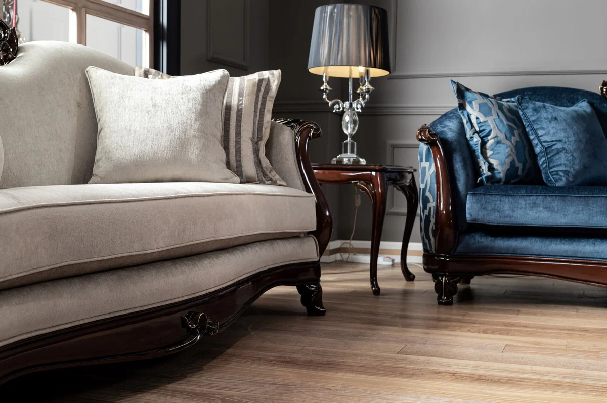 Luxus Barock Sofa Beige / Dunkelbraun / Gold - Handgefertigtes Wohnzimmer Sofa im Barockstil - Barock Wohnzimmer Möbel