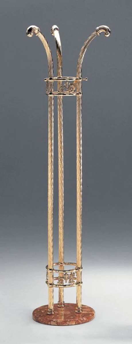 Luxus Garderobenständer Messing / Braun Ø 46 x H. 163 cm - Messing Kleiderständer mit Marmorsockel - Luxus Möbel - Garderoben Möbel - Hotel Möbel - Luxus Qualität - Made in Italy