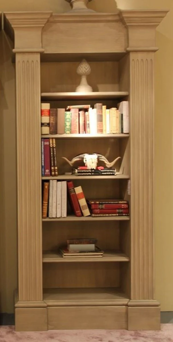 Luxus Landhausstil Bücherschrank Beige - Handgefertigter Massivholz Schrank - Regalschrank - Edle Landhausstil Massivholz Möbel