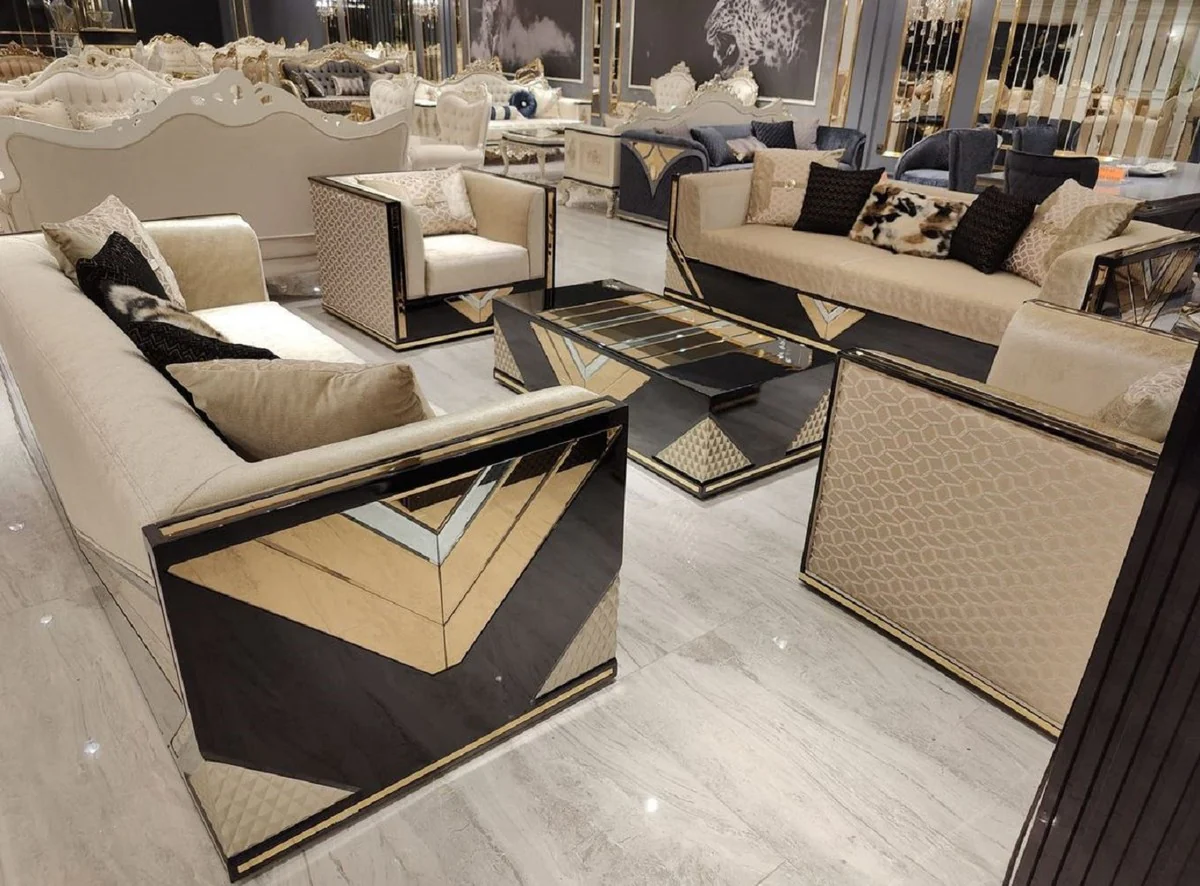 Luxus Couchtisch Gold / Schwarz - Rechteckiger Massivholz Wohnzimmertisch - Wohnzimmer Möbel - Luxus Möbel - Luxus Einrichtung