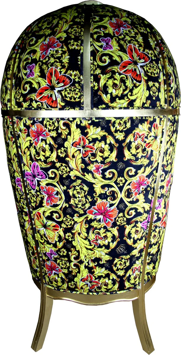 Pompöös by Luxus Ballon Barock Sessel Schwarz / Gold / Butterfly & Flower Design mit glitzernder Krone - Pompööser Barock Sessel designed by Harald Glööckler