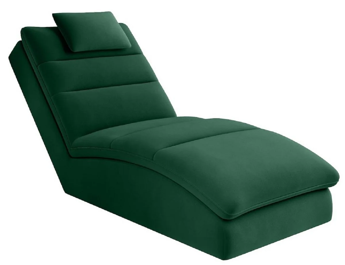 Luxus Chaiselongue mit Kopfkissen Grün 85 x 170 x H. 92 cm - Wohnzimmer Liegesessel - Relexliege - Recamiere - Wohnzimmer Möbel - Luxus Möbel