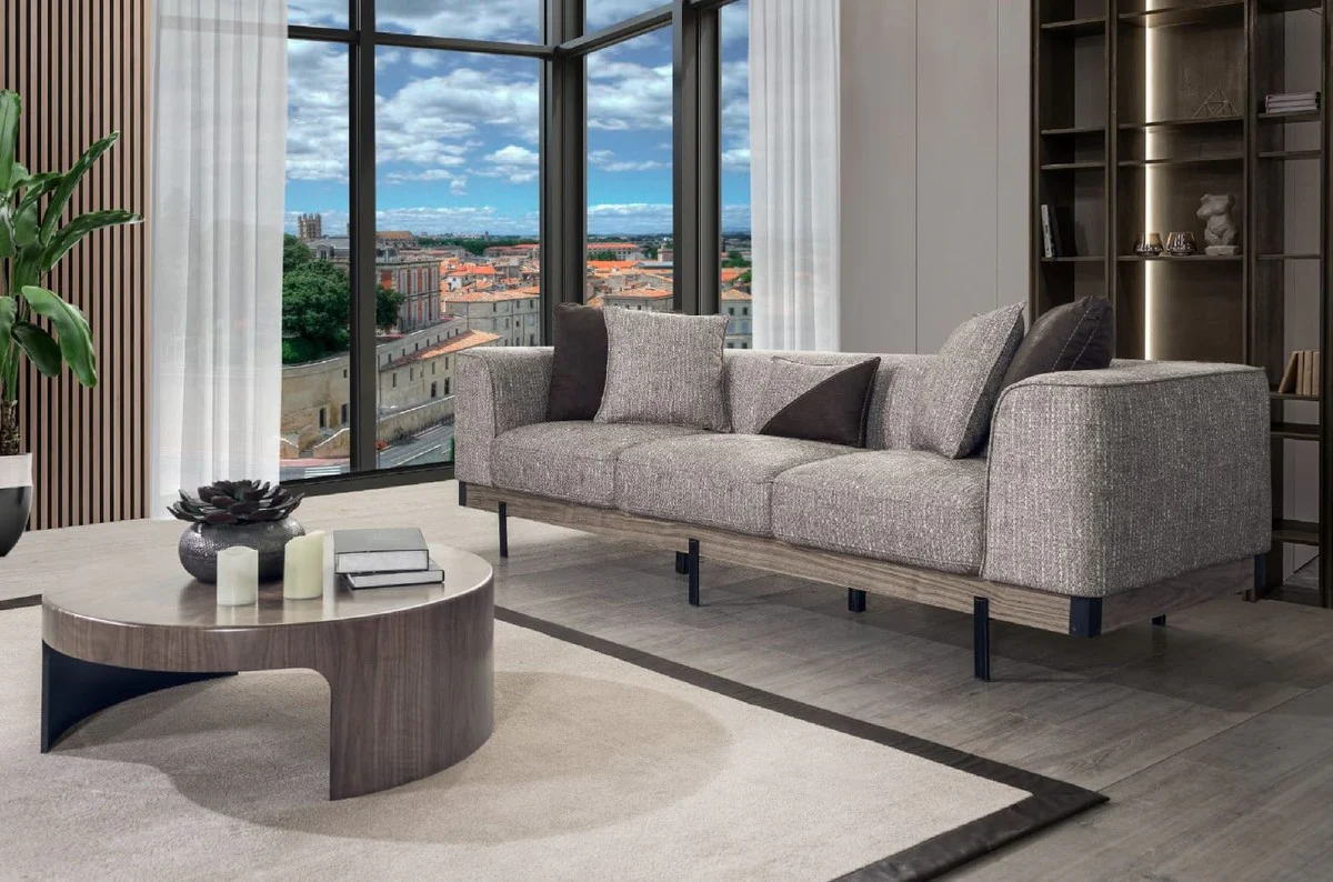 Luxus 4er Sofa Grau / Braun / Schwarz 270 x 96 x H. 75 cm - Wohnzimmer Sofa - Hotel Sofa - Wohnzimmer Möbel - Hotel Möbel - Luxus Möbel - Luxus Einrichtung - Wohnzimmer Einrichtung