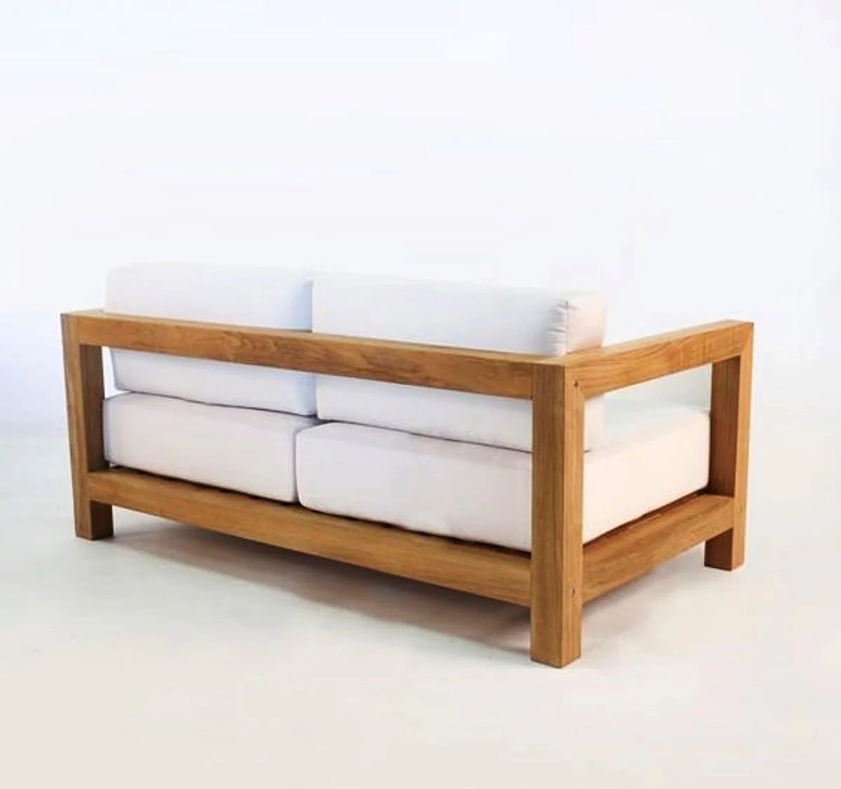 Garten 2-er Sofa Rustikal Boston Weiss-Creme/Braun 140 x 40 x H70 cm - Eiche Massivholz - Echtholz Möbel Massiv