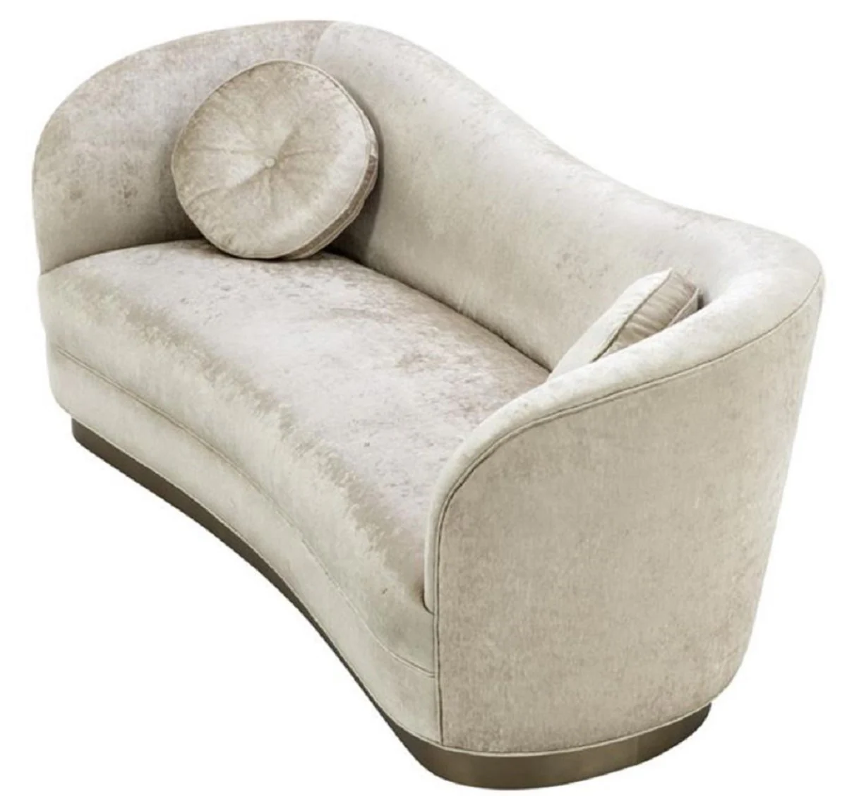 Luxus Wohnzimmer Sofa Weiß-Beige / Bronze 230 x 85 x H. 82 cm - Gebogene Luxus Couch mit 2 dekorativen Kissen