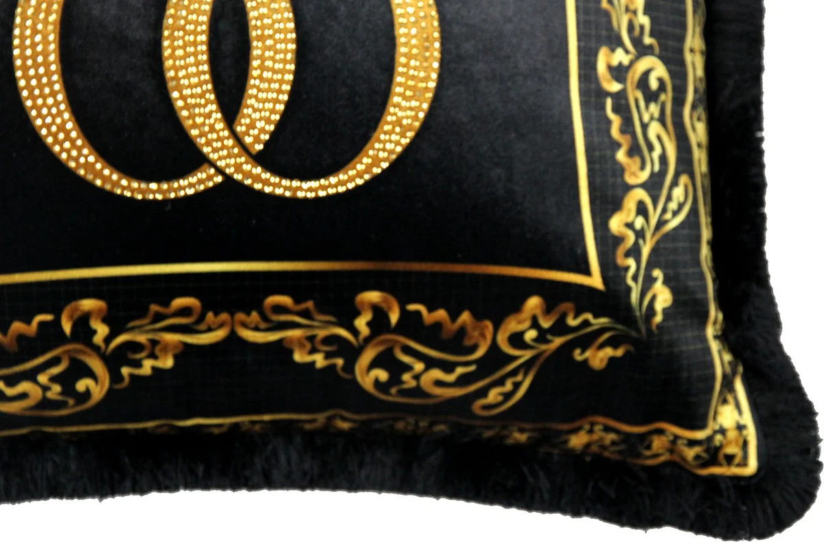 Harald Glööckler Luxus Deko Barock Kissen Pompöös by Schwarz / Gold / Schwarz Krone Deluxe mit Strass Steinen - Glööckler Kissen AAA