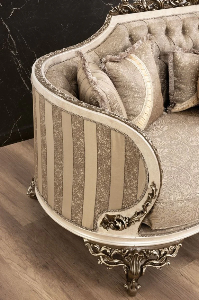 Luxus Barock Wohnzimmer Set Beige / Cremefarben / Braun / Gold - 2 Sofas & 2 Sessel & 1 Couchtisch - Handgefertigte Wohnzimmer Möbel im Barockstil - Edel & Prunkvoll