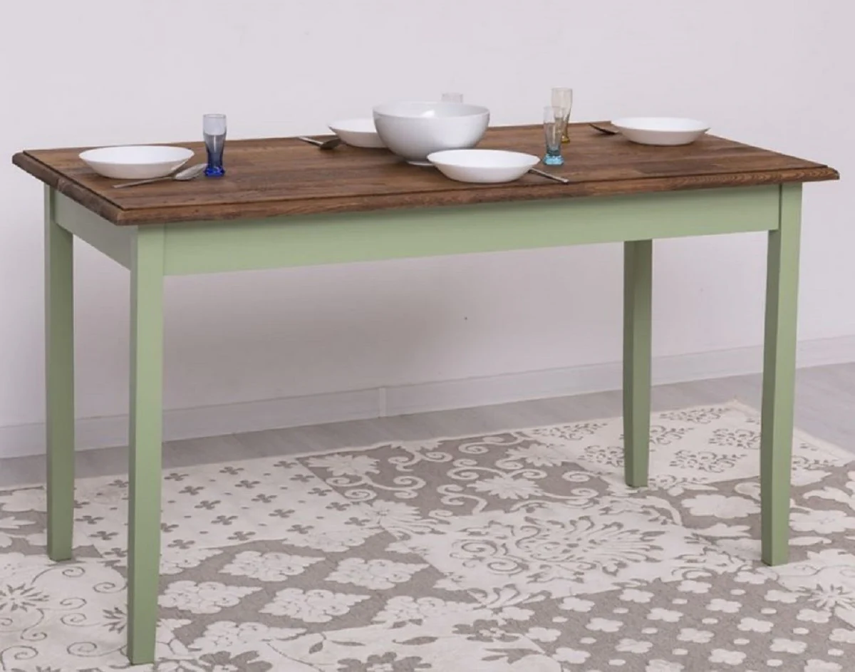 Landhausstil Esstisch Dunkelbraun / Grün 140 x 70 x H. 78 cm - Massivholz Küchentisch - Landhausstil Esszimmer Möbel