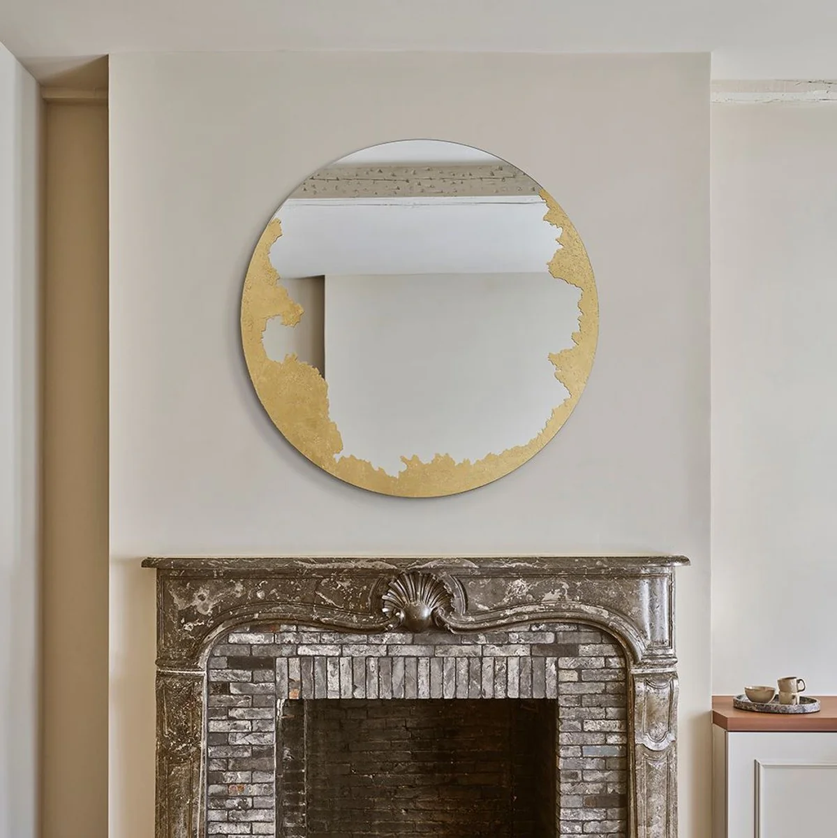 Luxus Wandspiegel Gold Ø 100 cm - Runder Wohnzimmer Spiegel - Schlafzimmer Spiegel - Garderoben Spiegel - Luxus Möbel - Luxus Interior - Luxus Qualität