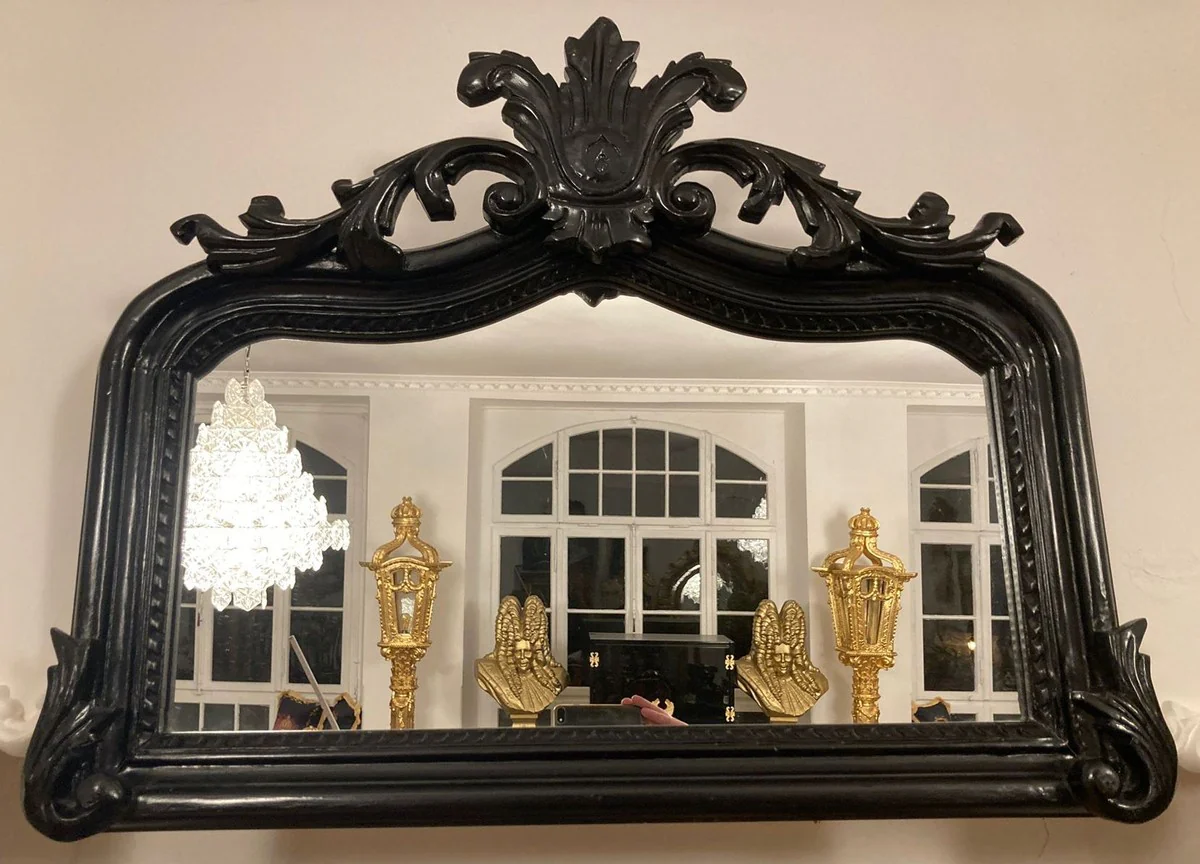 Barock Spiegel Schwarz - Prunkvoller Wandspiegel mit eleganten Verzierungen - Handgefertigter Barock Garderoben Spiegel - Barockstil Wandspiegel - Barock Möbel - Edel & Prunkvoll