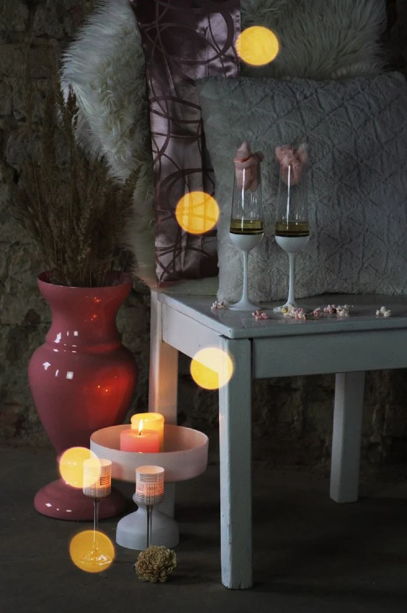 Luxus Champagnerglas 6er Set Weiß / Silber Ø 6,5 x H. 26,5 cm - Handgefertigte und handbemalte Champagnergläser - Hotel & Restaurant Accessoires - Luxus Qualität