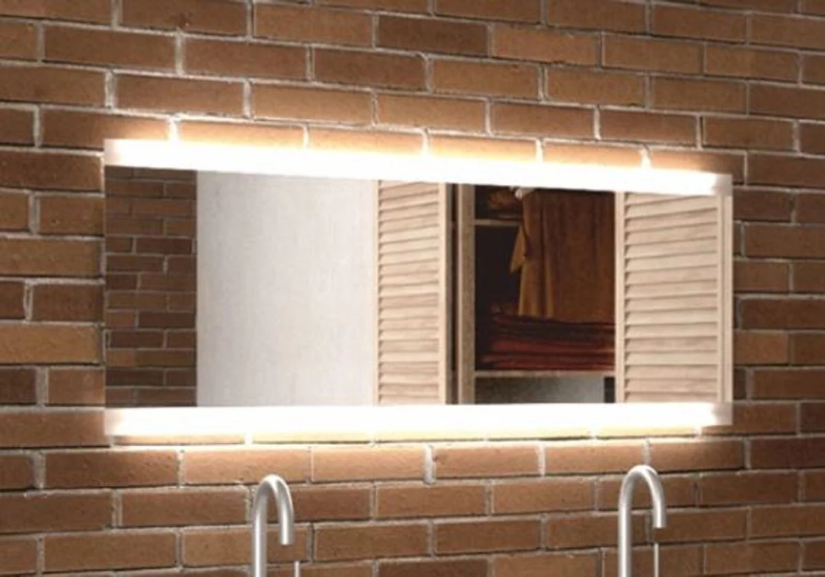 Luxus Badezimmer Spiegel 120 x 4 x H. 50 cm - Wandspiegel mit LED Hintergrundbeleuchtung - Badezimmer Möbel - Badezimmer Accessoires - Luxus Möbel