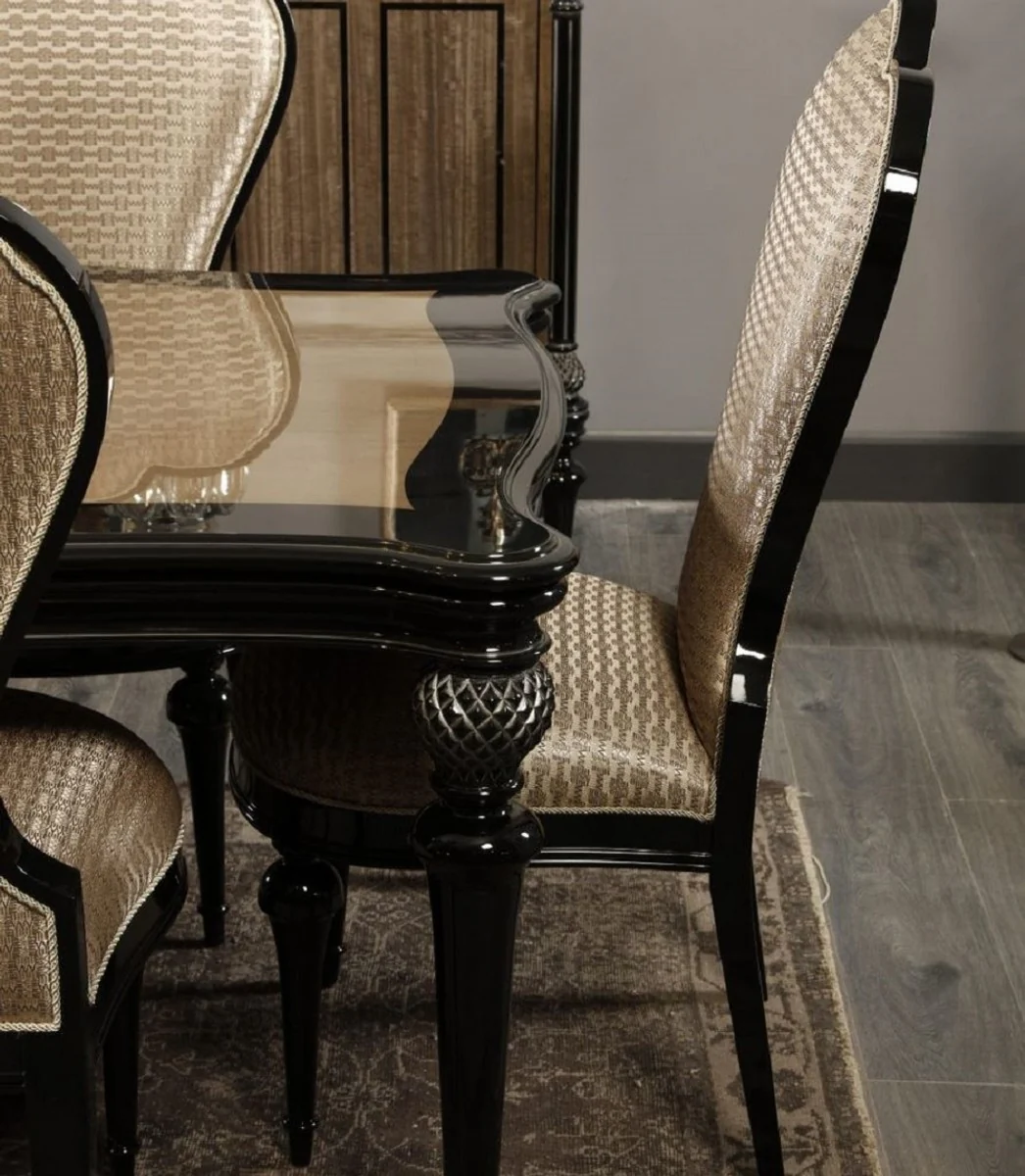 Luxus Barock Esszimmer Set Gold / Schwarz - Handgefertigte Barock Esszimmer Möbel