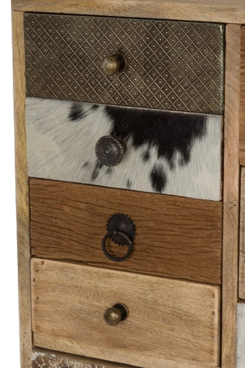 Landhausstil Kommode Naturfarben / Mehrfarbig 55 x 30 x H. 110 cm - Landhausstil Schrank mit Tür und 11 Schubladen