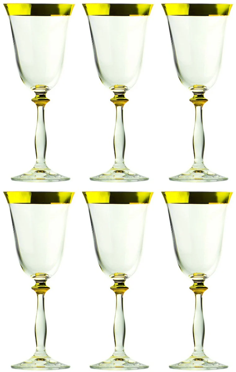 Luxus Barock Weißweinglas 6er Set Gold Ø 8 x H. 20 cm - Handgefertigte Weingläser - Hotel & Restaurant Accessoires - Luxus Qualität