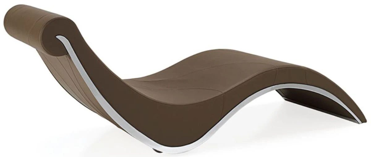 Luxus Designer Liegesessel mit Rollen Braun / Silber 200 x 70 x H. 70 cm - Edle Kunstleder Chaiselongue - Relax Sessel - Relax Liege - Luxus Wohnzimmer Möbel