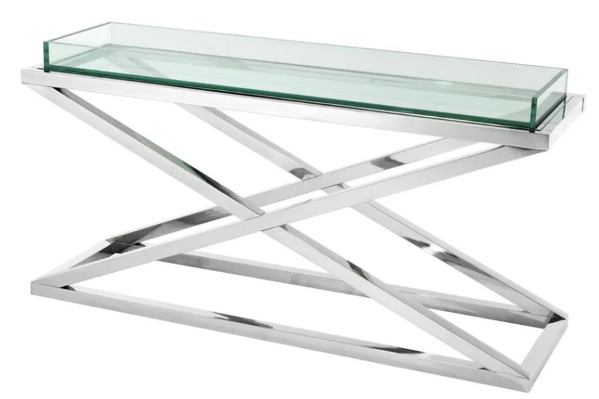 Designer Edelstahl Konsole 150 x 45 x H. 77 cm - Luxus Hotel Möbel