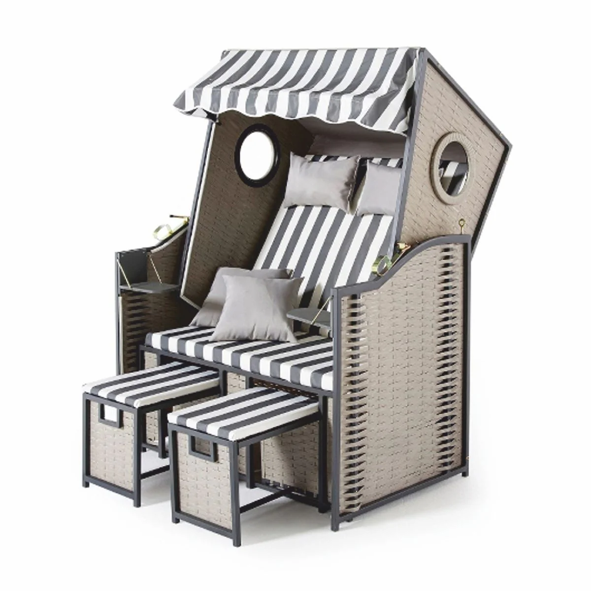 Strandkorb mit Dach Grau / Weiß 114 x 72 x H. 160 cm