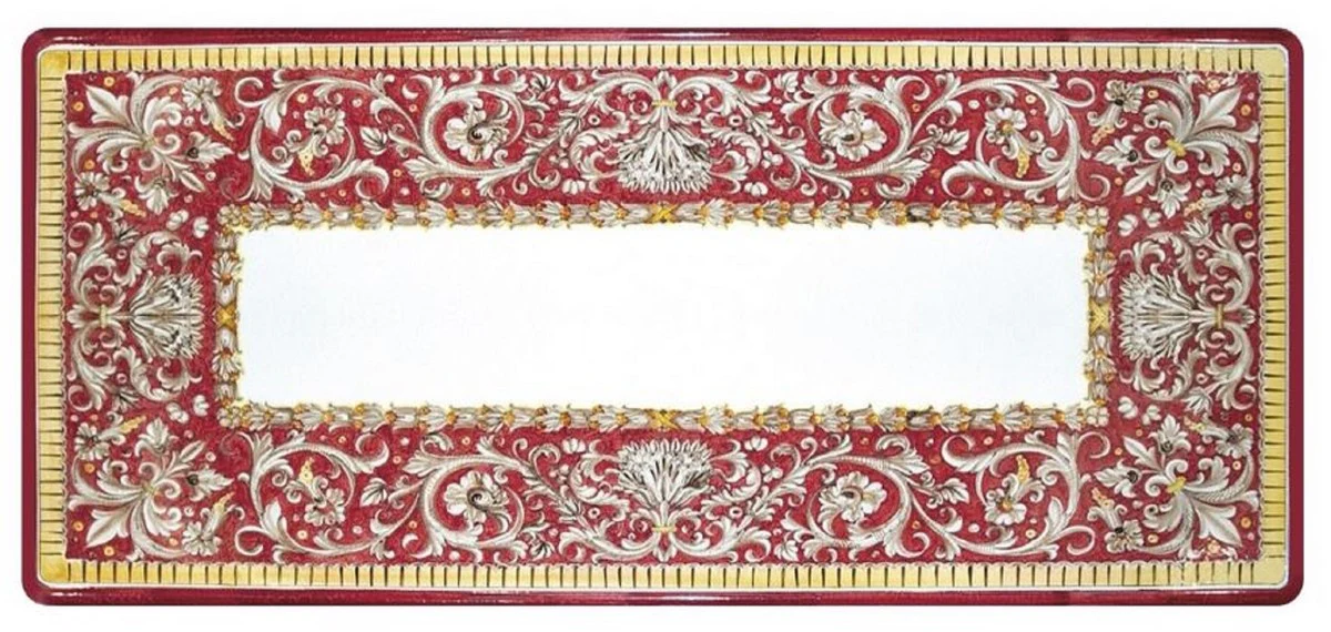 Luxus Jugendstil Esstisch Weiß / Rot / Grau / Gelb / Schwarz - Handgefertigter Gartentisch mit handbemalter Tischplatte und Metallgestell - Garten Terrassen Esszimmer Möbel