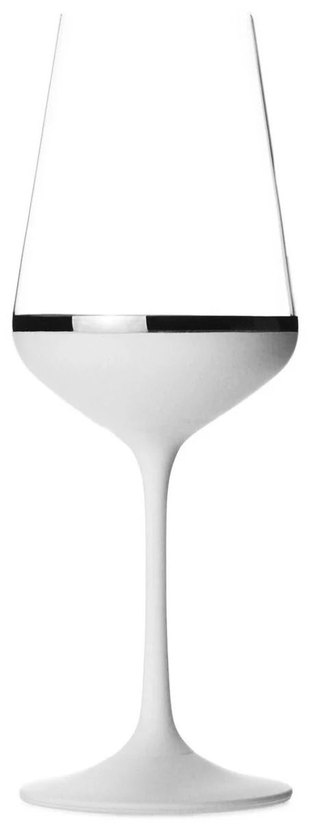 Luxus Rotweinglas 6er Set Weiß / Silber Ø 8,5 x H. 24 cm - Handgefertigte und handbemalte Weingläser - Hotel & Restaurant Accessoires - Luxus Qualität