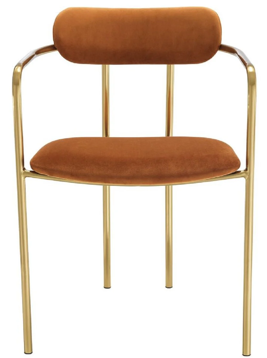 Luxus Esszimmerstühle mit Armlehnen Orange / Gold 53 x 50 x H. 74 cm - Küchenstühle mit edlem Samtstoff - Esszimmer Set - Esszimmer Möbel