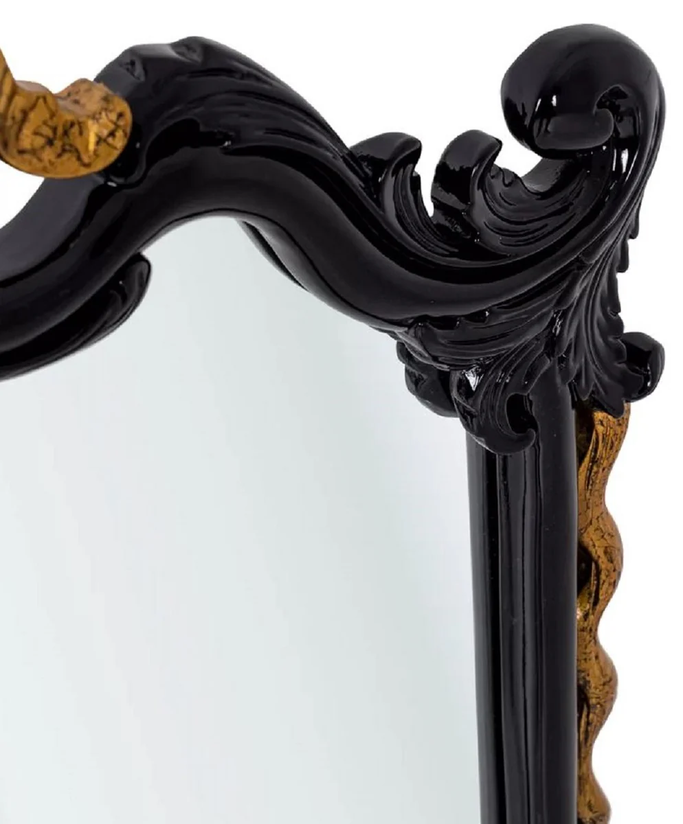 Luxus Barock Spiegel Schwarz / Antik Gold H. 97 cm - Barockstil Möbel