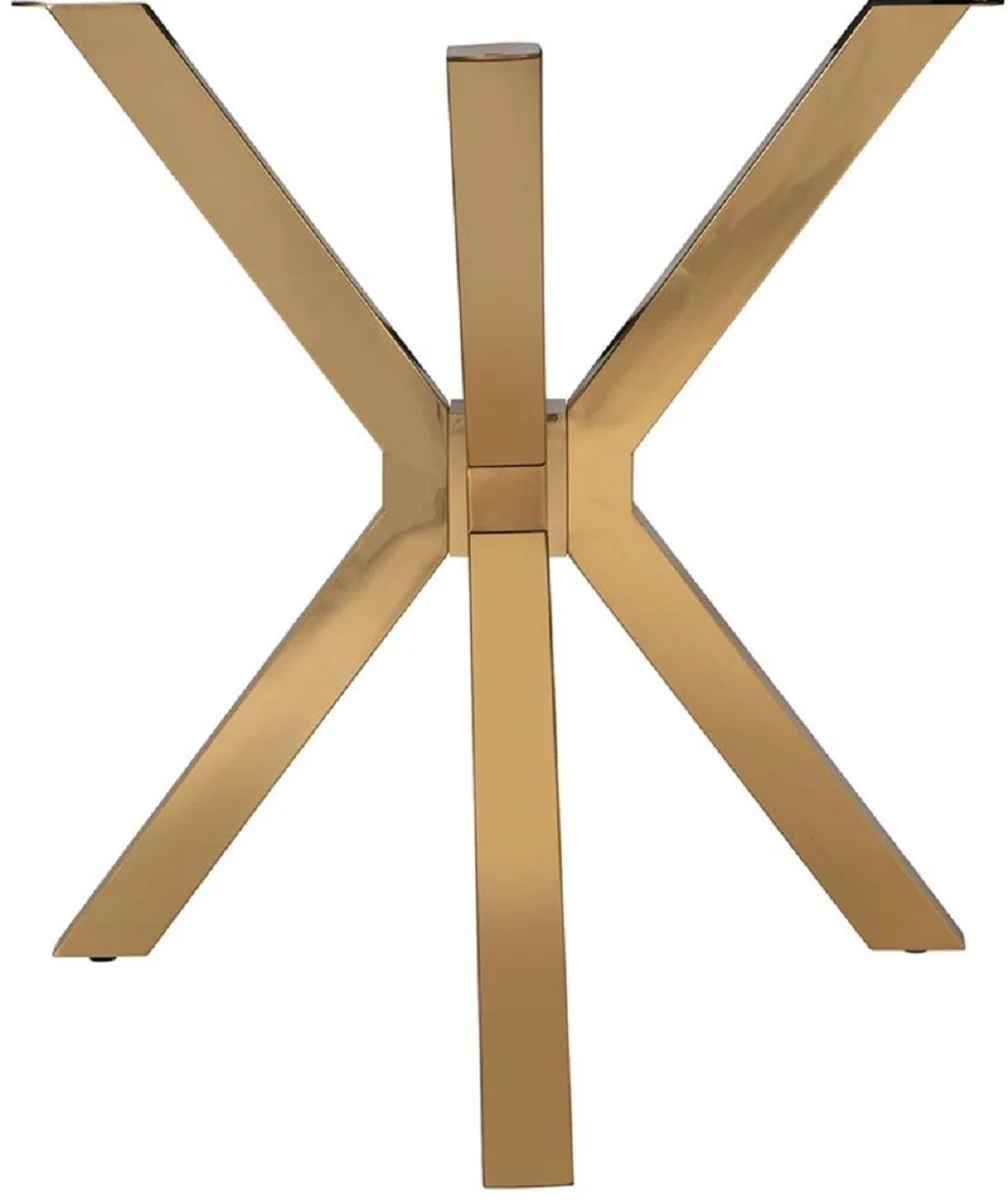 Luxus Esstisch Braun / Gold 200 x 100 x H. 77 cm - Rechteckiger Esszimmertisch mit Kunstmarmor Tischplatte und Edelstahl Beinen - Luxus Esszimmer Möbel