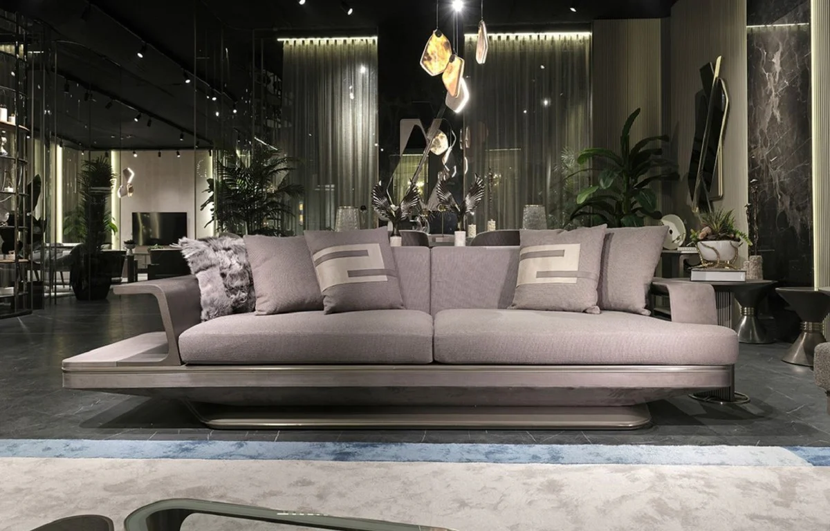 Luxus Sofa Grau / Silber 290 x 94 x H. 76 cm - Wohnzimmer Sofa - Hotel Sofa - Wohnzimmer Möbel - Wohnzimmer Einrichtung - Hotel Möbel - Luxus Möbel - Luxus Einrichtung