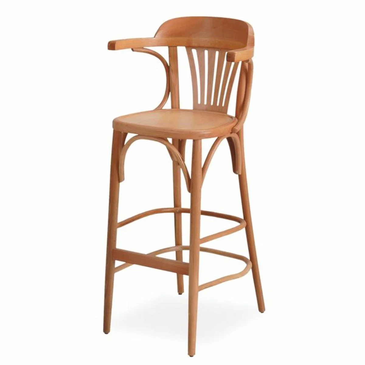 Luxus Barstuhl mit Armlehnen Naturfarben H. 108 cm - Massivholz Bar Möbel