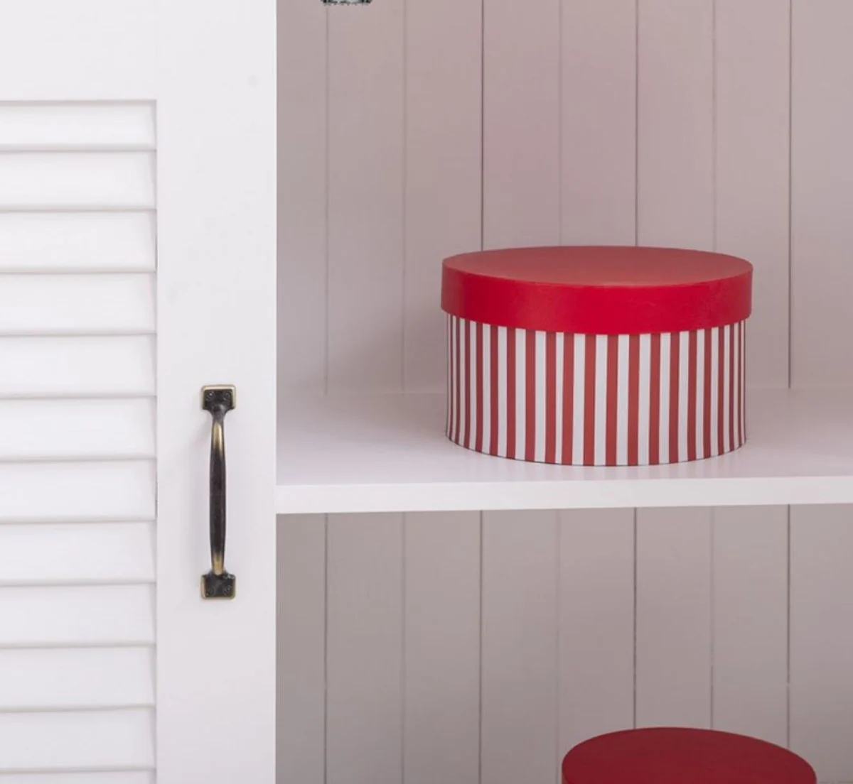 Landhausstil Massivholz Schrank mit 4 Türen Weiß 64 x 39 x H. 210 cm - Regalschrank - Wohnzimmerschrank - Vitrinenschrank - Landhausstil Möbel