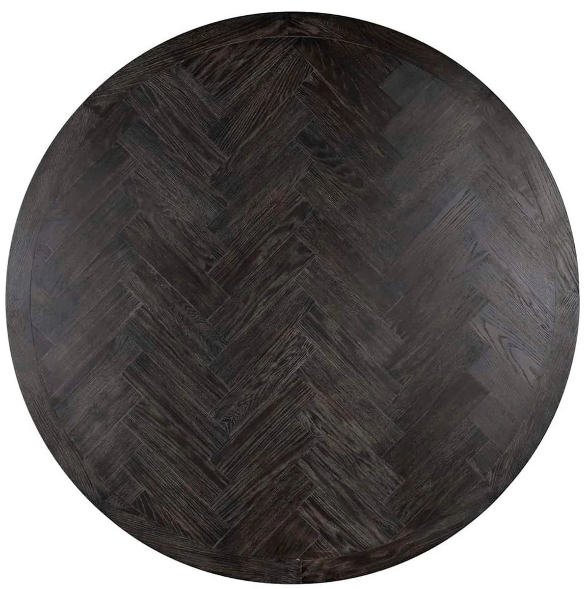 Luxus Esstisch Schwarz / Silber Ø 140 x H. 75 cm - Runder Esszimmertisch mit Eichenfurnier Tischplatte und Edelstahl Tischbein - Luxus Esszimmer Möbel