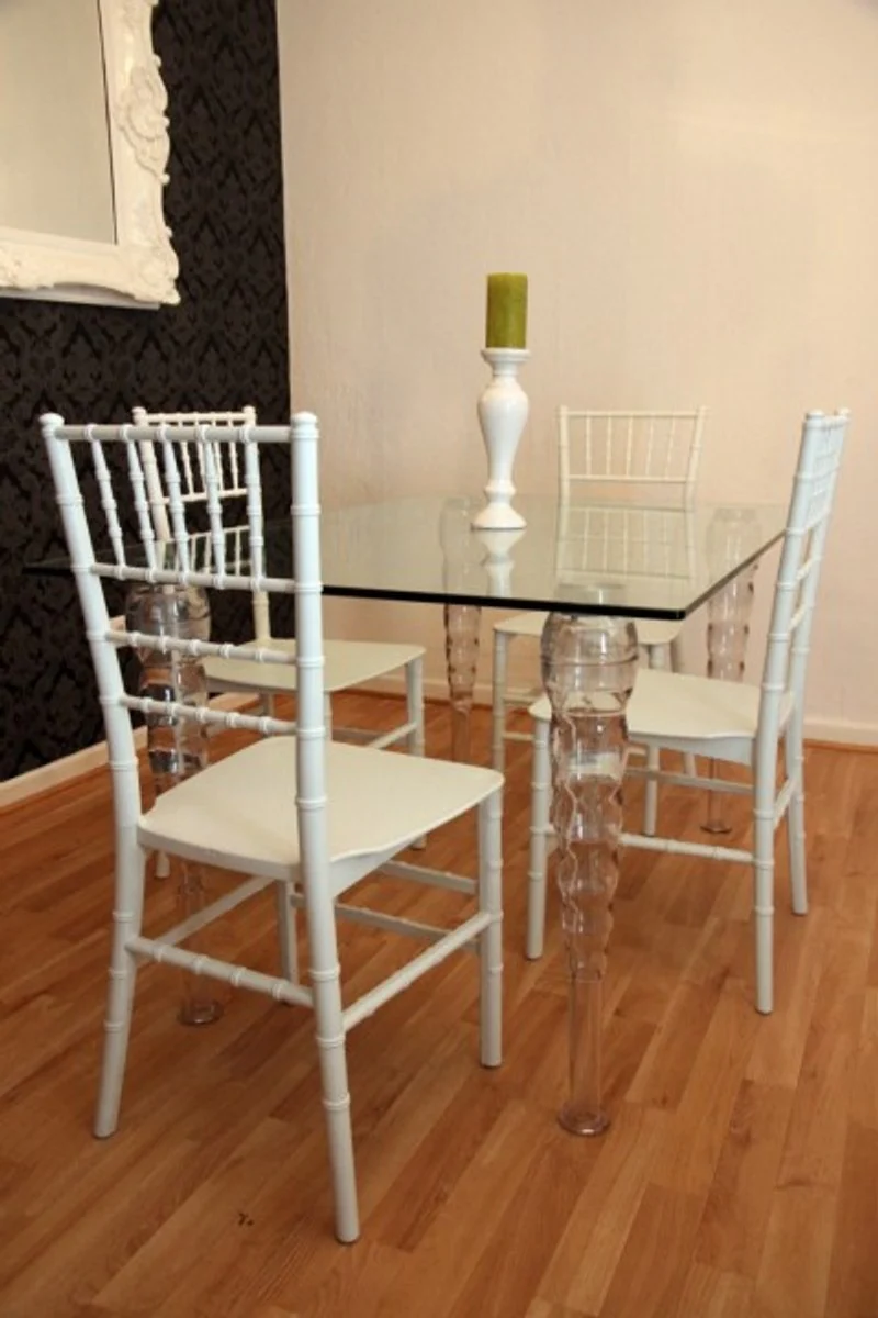 Designer Acryl Esszimmer Set - Ghost Chair Table - Polycarbonat Möbel - 1 Tisch + 4 Stühle - Designer Möbel Weiß - Designer Möbel