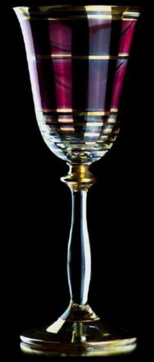 Luxus Barock Likörglas 6er Set Bordeauxrot / Gold Ø 5,5 x H. 17 cm - Handgefertigte Likörgläser - Hotel & Restaurant Accessoires - Luxus Qualität