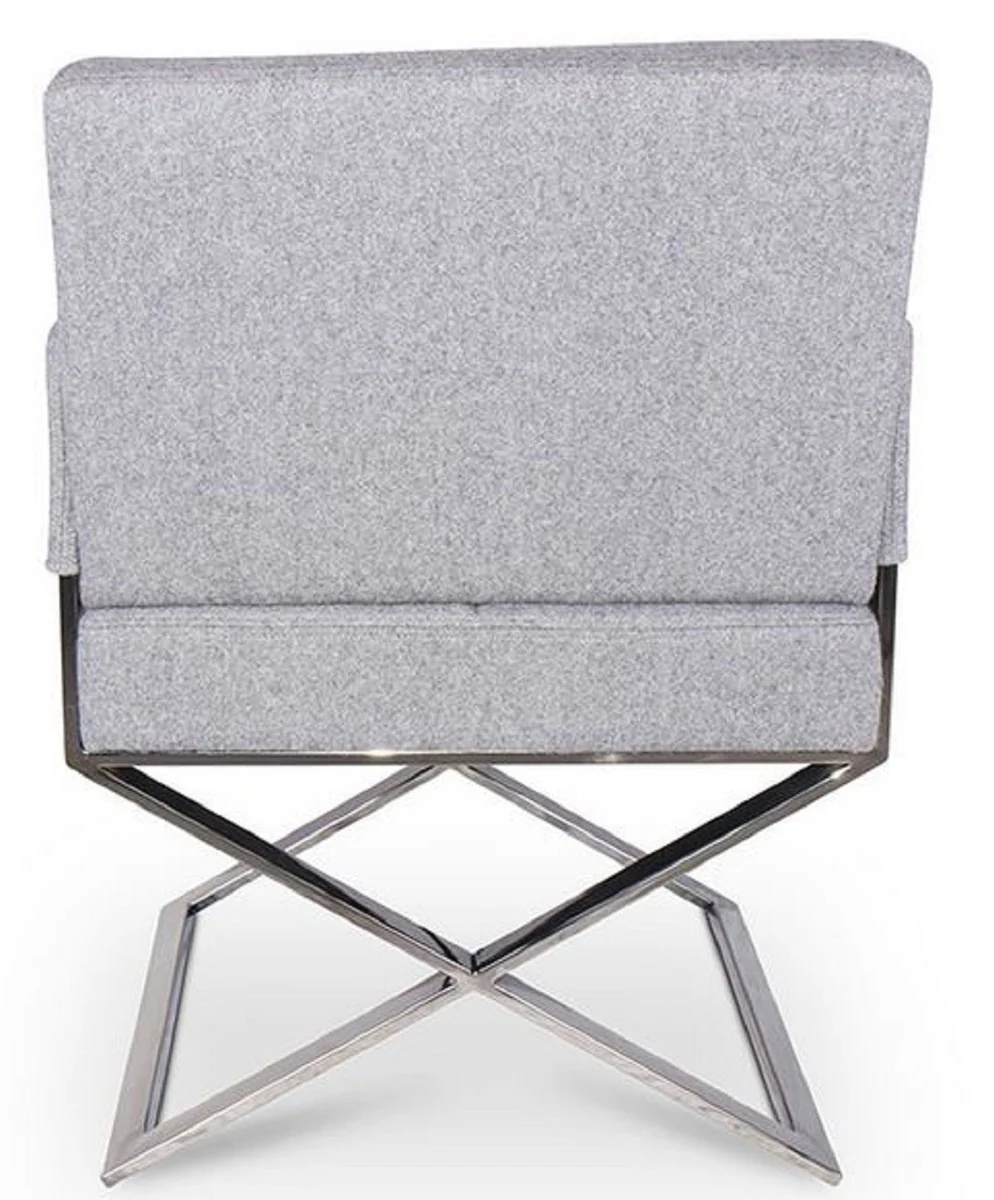 Luxus Stuhl mit Armlehnen Grau / Silber 60 x 66 x H. 89 cm - Gepolsteter Bürostuhl - Büromöbel