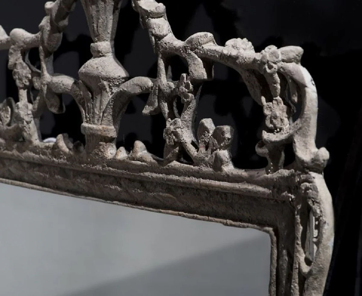 Barock Spiegel Grau - Prunkvoller handgefertigter Wandspiegel im Barockstil - Antik Stil Garderoben Spiegel - Wohnzimmer Spiegel - Barock Deko Accessoires