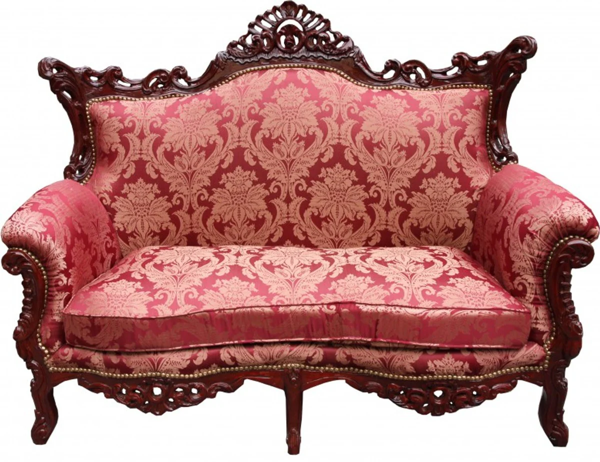 Barock Wohnzimmer Set Bordeaux Muster / Braunrot - 3-er Sofa + 2-er Sofa + 1 Sessel - Barock Möbel