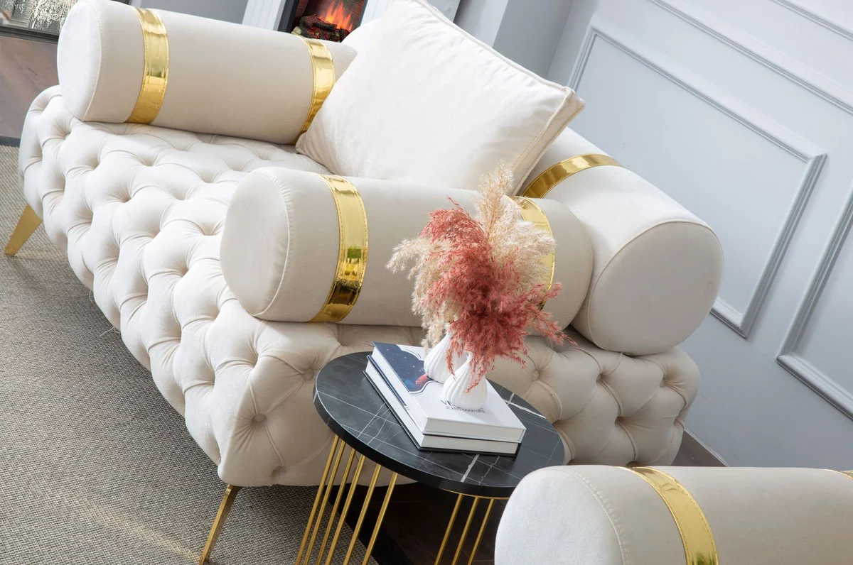 Luxus Chesterfield Sessel Creme / Gold 130 x 115 x H. 70 cm - Chesterfield Wohnzimmer Sessel - Wohnzimmer Möbel - Chesterfield Möbel - Luxus Möbel - Luxus Einrichtung - Möbel Luxus