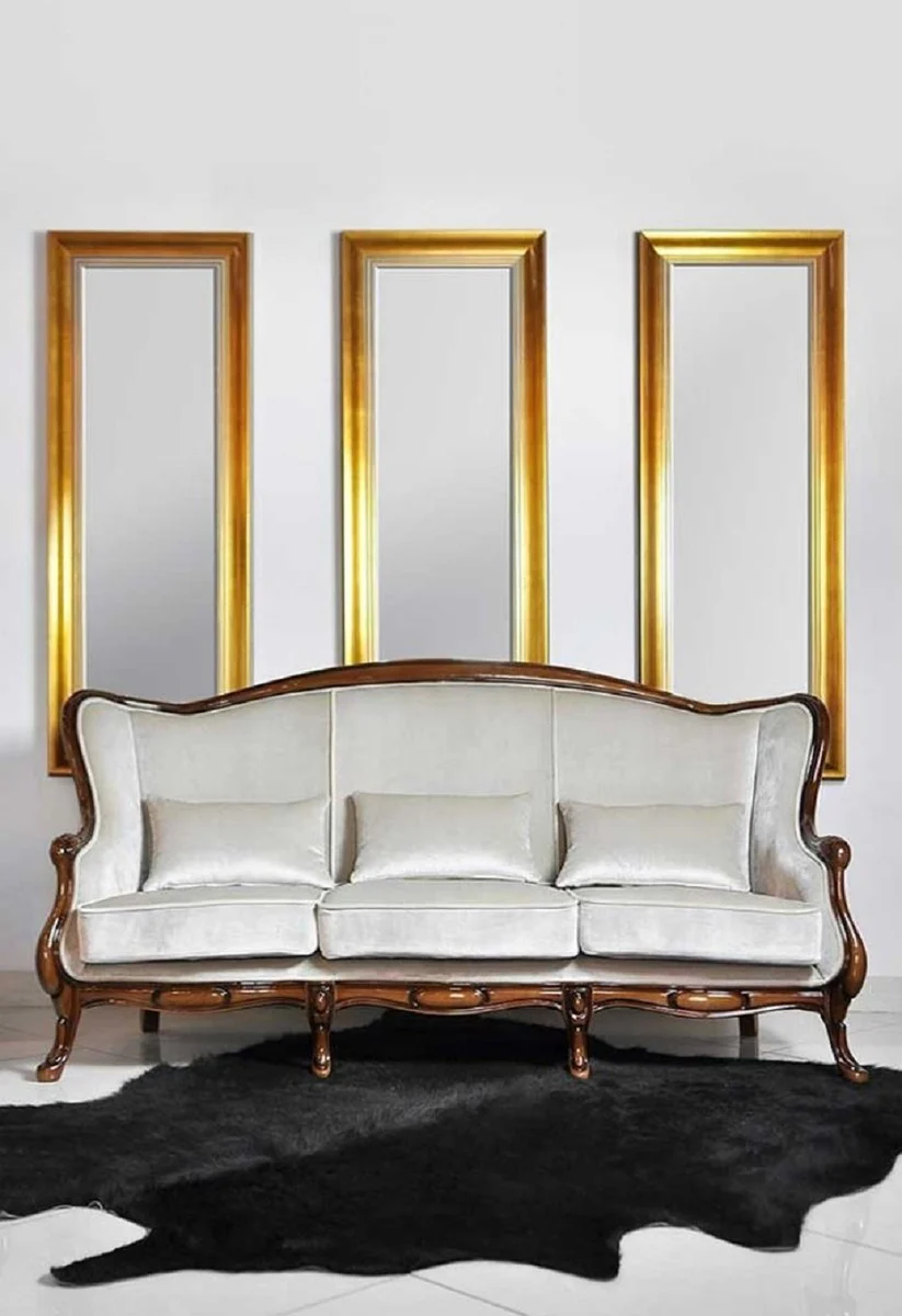 Luxus Jugendstil Sofa Grau / Dunkelbraun Hochglanz 202 x 85 x H. 100 cm - Elegantes Wohnzimmer Sofa - Wohnzimmer Möbel - Luxus Möbel im Jugendstil - Barock & Jugendstil Möbel