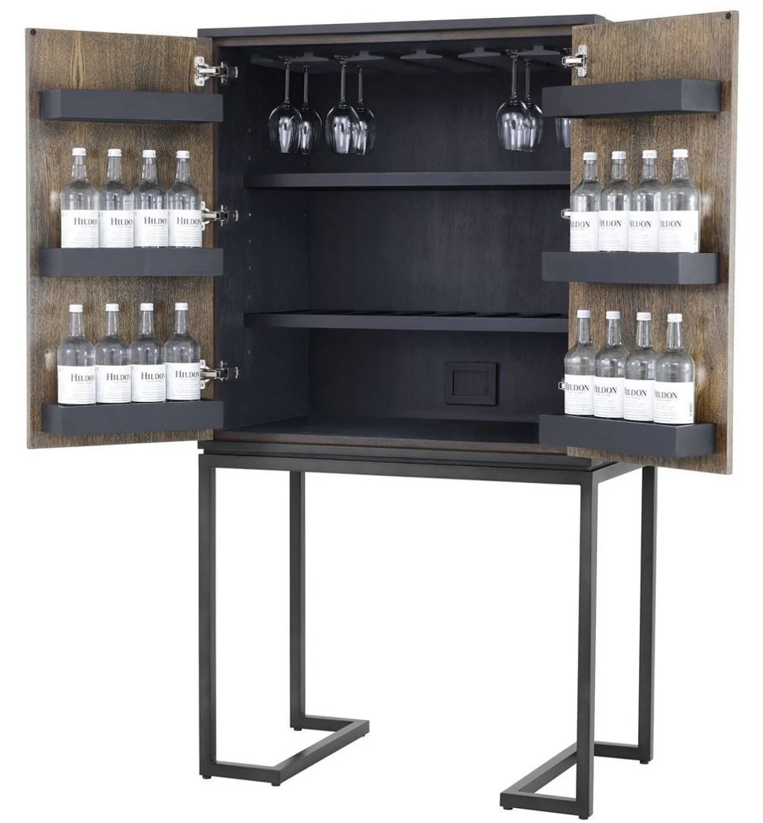 Luxus Weinschrank mit 2 Türen Braun / Dunkelbraun / Schwarz 95 x 58 x H. 168,5 cm - Barmöbel - Luxus Qualität