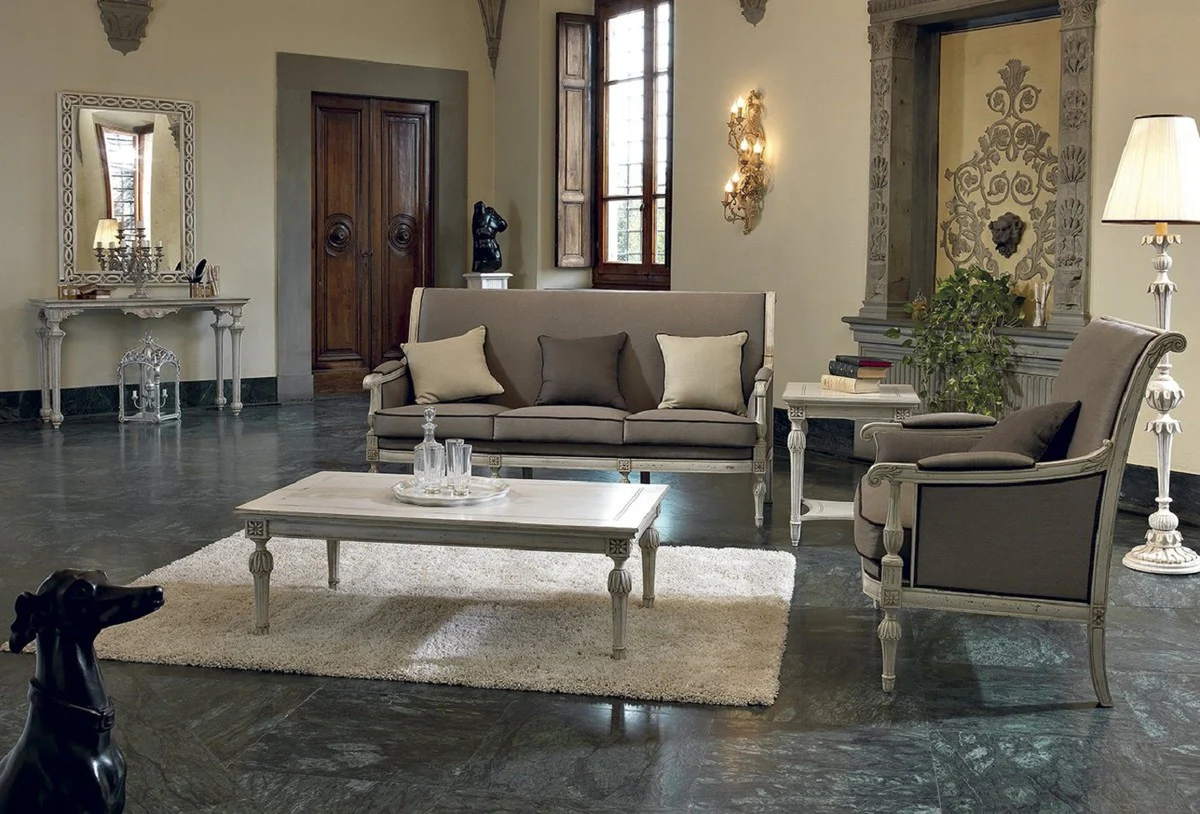 Luxus Barock Beistelltisch Antik Cremeweiß / Braun - Prunkvoller Barockstil Massivholz Tisch - Luxus Möbel im Barockstil - Barock Möbel - Luxus Qualität - Made in Italy